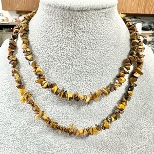 TIGERS EYE STONE CHIPS 30" LONG STRAND NECKLACE